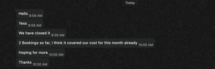 Healthcare client WhatsApp feedback 3